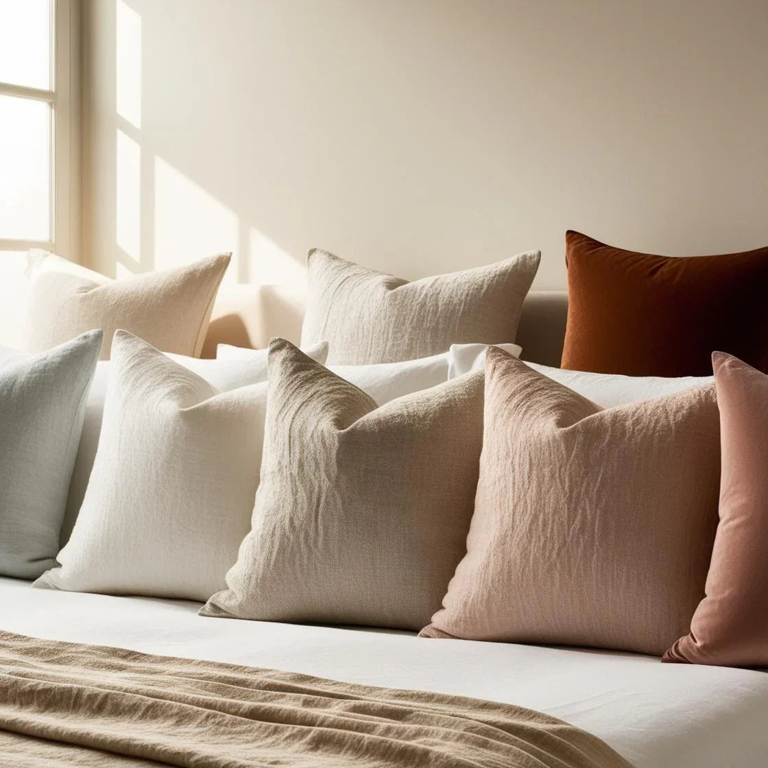 A cozy and stylish living room decorated with a harmonious pillow cover set.