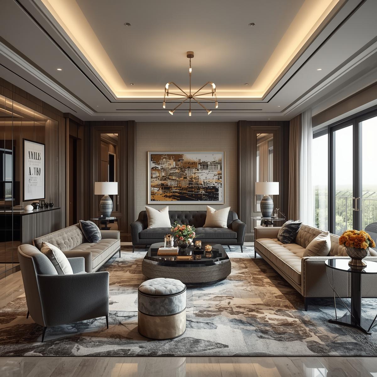 "Luxury home equipped with subtle smart technology including automated blinds, touchless lamps, and in-wall speakers, integrated seamlessly into a stylish, modern design