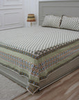Make a subtle statement with our hand block printed cotton bedsheet set. Featuring timeless floral motifs and soft, breathable fabric, it transforms your bedroom into a peaceful haven.