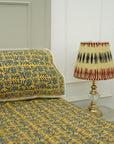 Bedsheet with pillow cover, hand block print cotton handmade bedcover with pillow cover set, decorative farmhouse cushion cover and bedding, cotton fabric with white base.