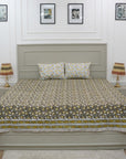 A celebration of Indian artistry, this bedsheet and pillow cover set is hand block printed on breathable cotton. The floral patterns bring warmth and elegance to your decor with every touch.