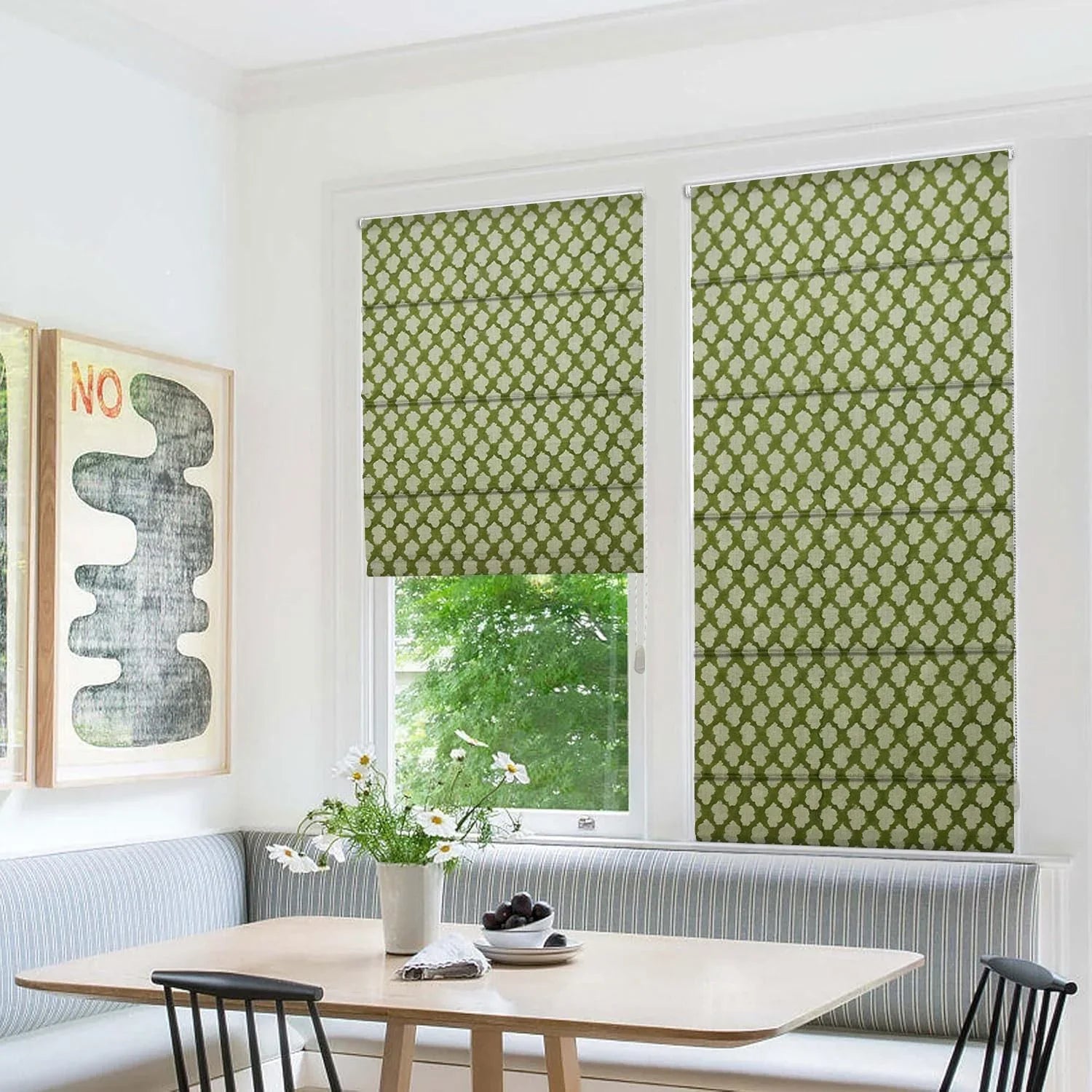 Handmade Block Printed Boho Roman Shade in Thick Linen For Farmhouse Window Decor - Badal