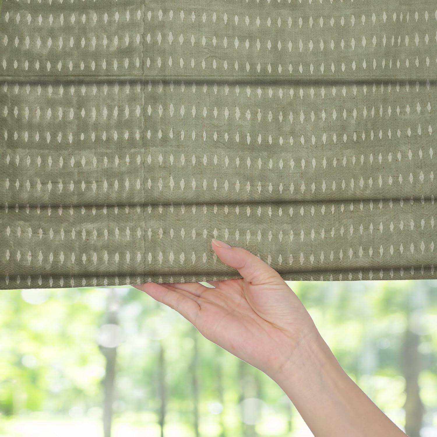 Handmade Boho Gray Floral Roman Shade on Thick Linen Window Covering for Farmhouse Decor – OMGI