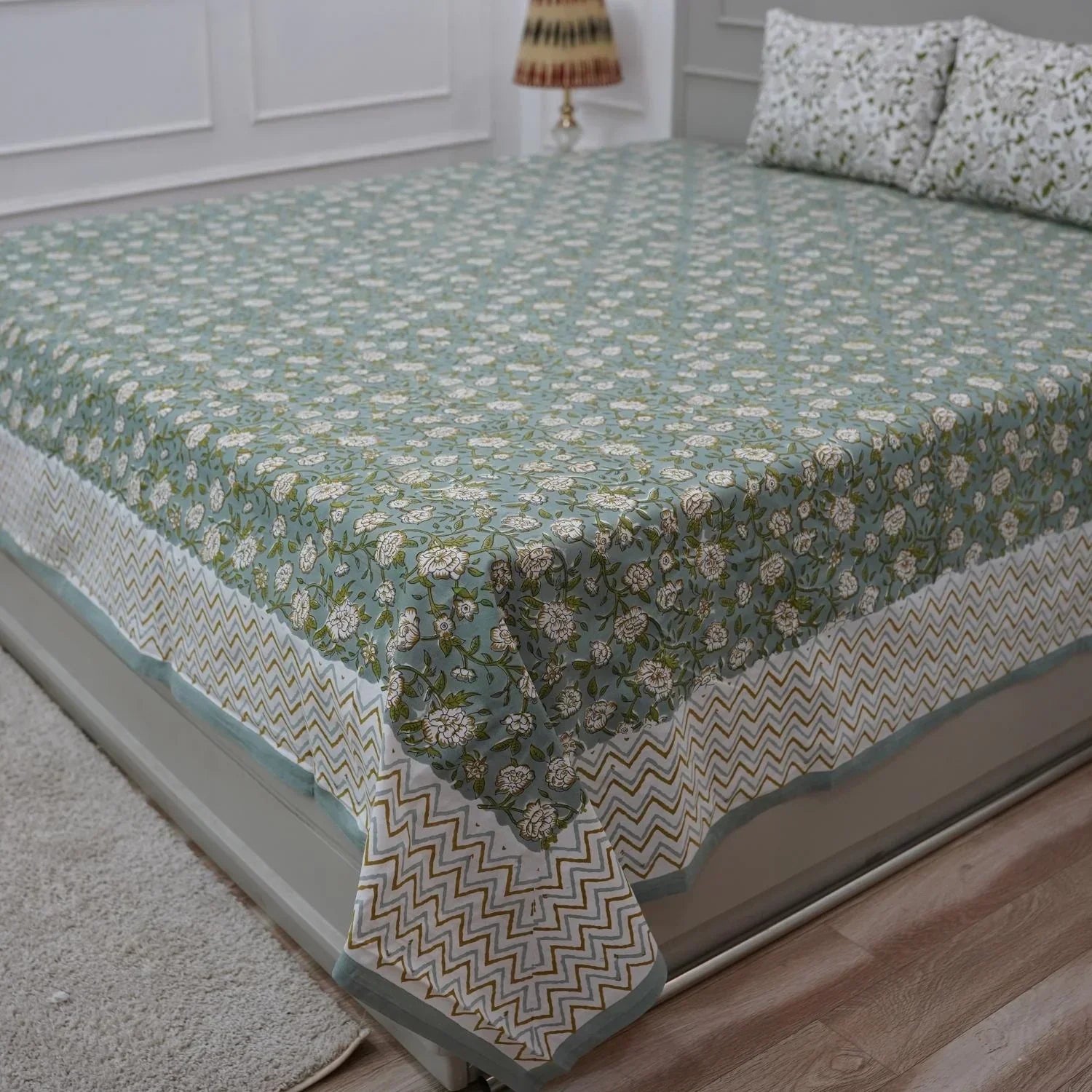 Floral bedding India, Printed cotton flat sheet, Boho chic bedding cotton, Nature printed bed linens, Soft cotton shams, Farmhouse floral bedding.