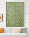 Block Printed Green Floral Roman Shade Boho Window Blind in Thick Linen for Cozy Natural Home Decor - Nidhivan