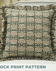 Block Printed Floral House Decor Thick Linen Frill Pillow Cover - Bijhni