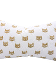 Hand Block Printed Brown Kitty Pillow Cover on Thick White Cotton Cushion Cover for Interior Decor