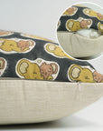 Handblock Printed Black & Brown Elephant Throw Pillow Covers for Couch Farmhouse Decor in Linen Blend