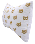 Hand Block Printed Brown Kitty Pillow Cover on Thick White Cotton Cushion Cover for Interior Decor