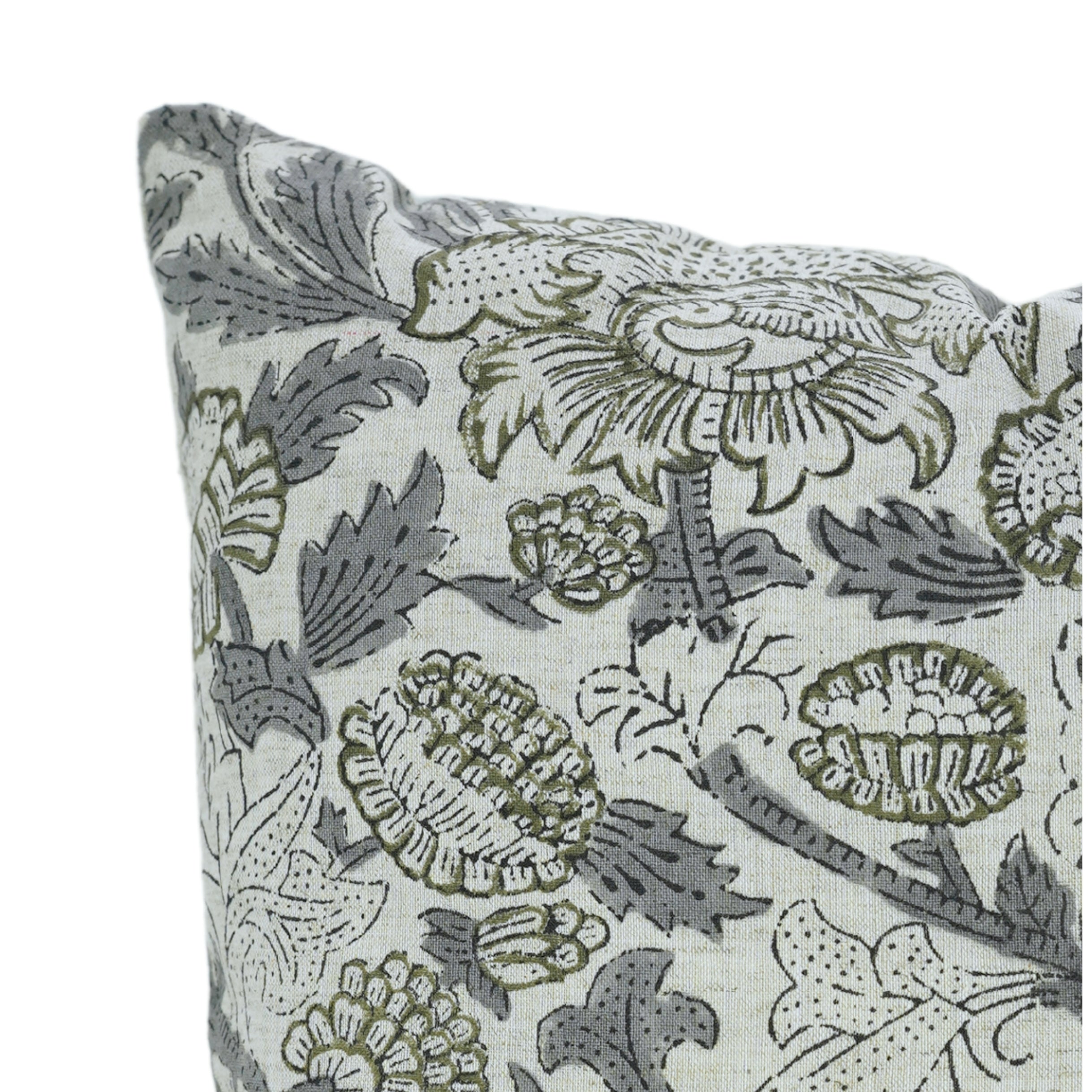 Grey - Sanganeri Block Printed Cotton Pillow Cover With Lace (26 x 16 in) - Set of 2