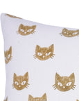 Hand Block Printed Brown Kitty Pillow Cover on Thick White Cotton Cushion Cover for Interior Decor