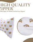 Hand Block Printed Brown Kitty Pillow Cover on Thick White Cotton Cushion Cover for Interior Decor