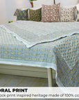 Pure Cotton Hand Block Printed Floral Winter Quilt/Blanket – Soft, Cozy and Elegant