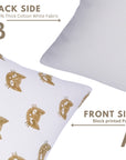 Hand Block Printed Brown Kitty Pillow Cover on Thick White Cotton Cushion Cover for Interior Decor