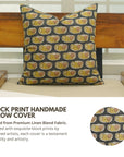 Handblock Printed Black & Brown Elephant Throw Pillow Covers for Couch Farmhouse Decor in Linen Blend