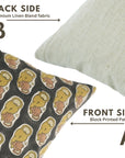 Handblock Printed Black & Brown Elephant Throw Pillow Covers for Couch Farmhouse Decor in Linen Blend
