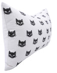 Handcrafted Indian Block Printed Black Kitty Pillow Cover on Thick White Cotton Throw for Boho & Farmhouse Decor