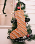 Handmade Orange & Black Mini Floral Block Printed Tarangini Christmas Stockings on Thick Linen with Pompom Elegant Festive Holiday Decor