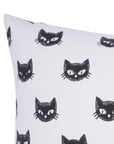 Handcrafted Indian Block Printed Black Kitty Pillow Cover on Thick White Cotton Throw for Boho & Farmhouse Decor