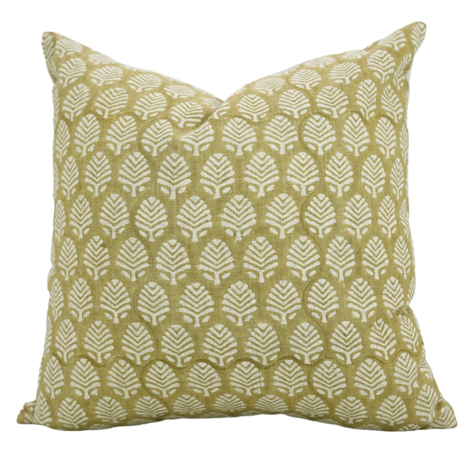 Handstamped Block Printed Boho Light Green Floral Cushion Cover in Viscose Linen – Sangmarmar