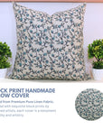 Block Printed Pillow Cover For Sofa Couch Or Bed - Pure Linen - Pushpa Varsha
