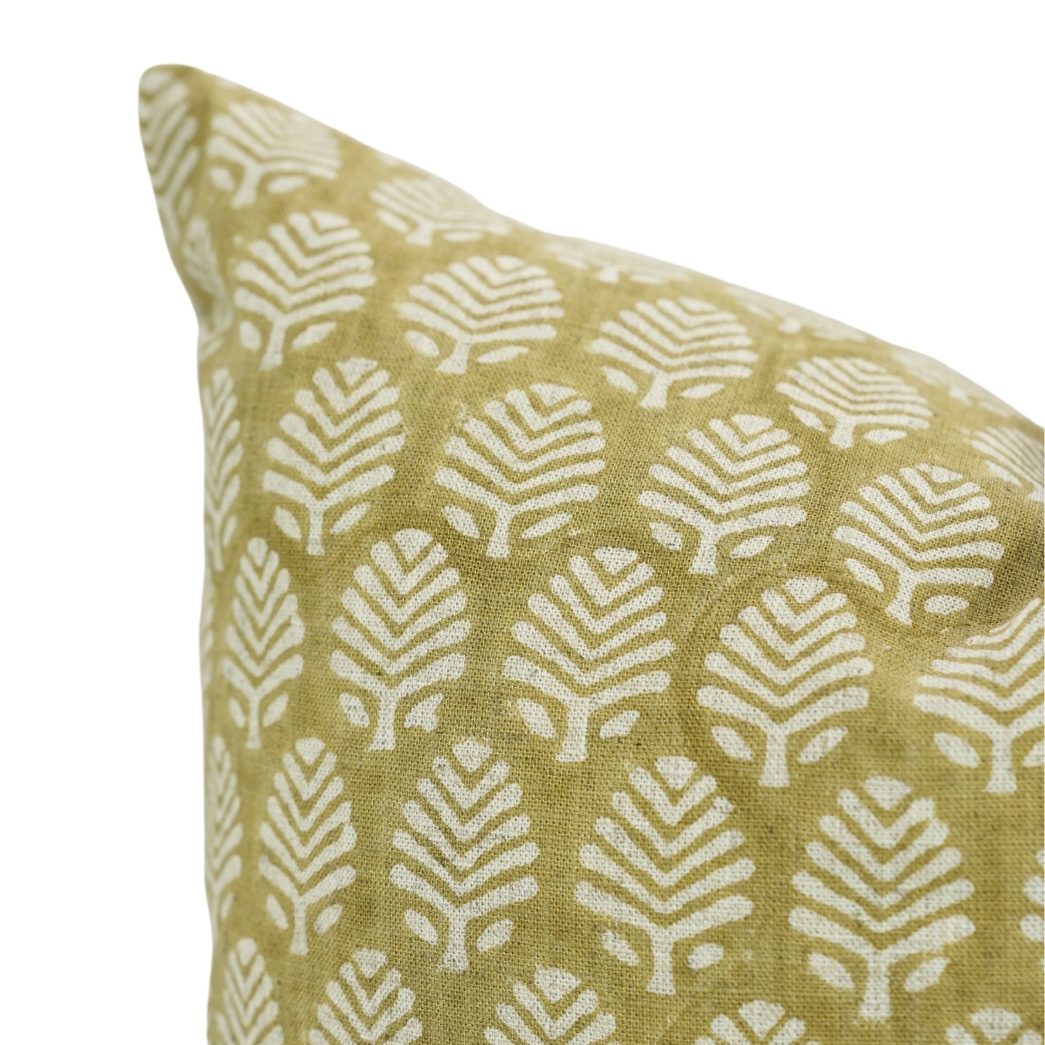 Handstamped Block Printed Boho Light Green Floral Cushion Cover in Viscose Linen – Sangmarmar