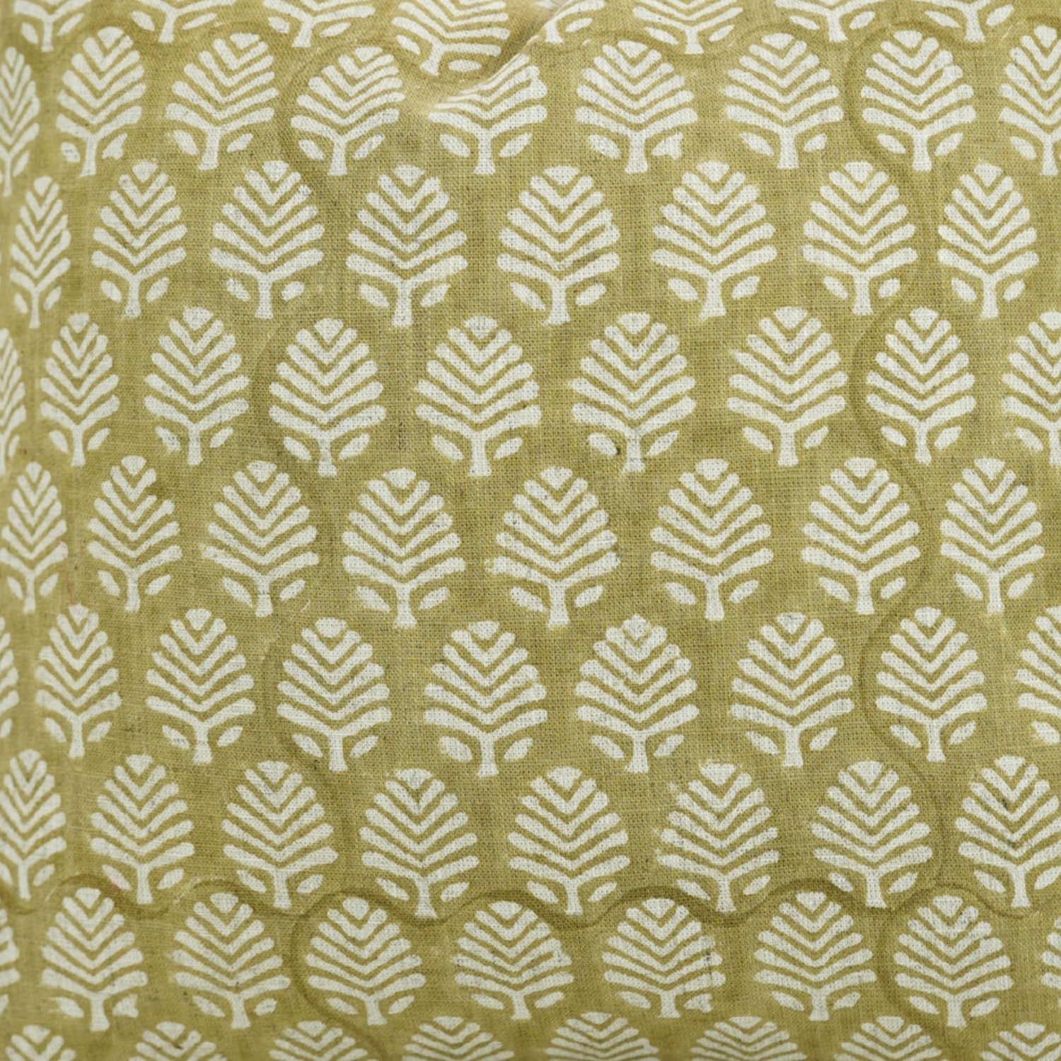 Handstamped Block Printed Boho Light Green Floral Cushion Cover in Viscose Linen – Sangmarmar