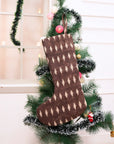 Hand Block Printed Chocolate Brown Omji Gift Stocking on Thick Linen with Pom Pom Elegant Holiday & Christmas Décor