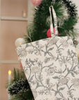 Handcrafted Block Printed Thick Cotton White Christmas Stockings Nayab Gray Floral with Pompom Holiday Decor