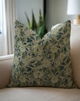 Block Printed Floral Duck Canvas Throw Pillow Cover - Rameshwaram