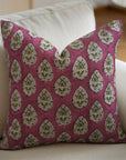 Pure Linen Throw Pillow Cover With Block Printed - Betal Leaf Purple