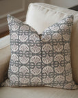 Designer Hand Block Printed Thick Cotton White Throw Pillow Cover - Bijhni