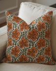Block Printed Floral Designer Pure Linen Pillow Cover - Pushp Samhita