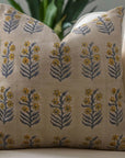 Inderdhanush Floral Handblock Pure Linen Yellow and Blue Cushion Covers