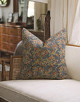 Square Throw Linen Pillow Cover With Floral Block Printed - Kamal Dutta