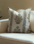 Floral Block Printed Boho Thick Linen Throw Pillow Cover - Morpankh Border