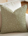 Handcrafted Floral Block Printed Pillow Case in Brown Thick Linen - BANDHEJ