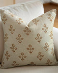 Block Printed Leaf Pattern Pure Linen Throw Cushion Cases - Chameli