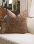 Block Printed Elegant Floral Duck Canvas Throw Pillow Cover - Kamal Dutta