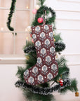 Viscose Linen Block Printed Brown Christmas Stockings Kusum Floral Design Handcrafted Holiday Decor with Elegant Traditional Detailing With Pompom