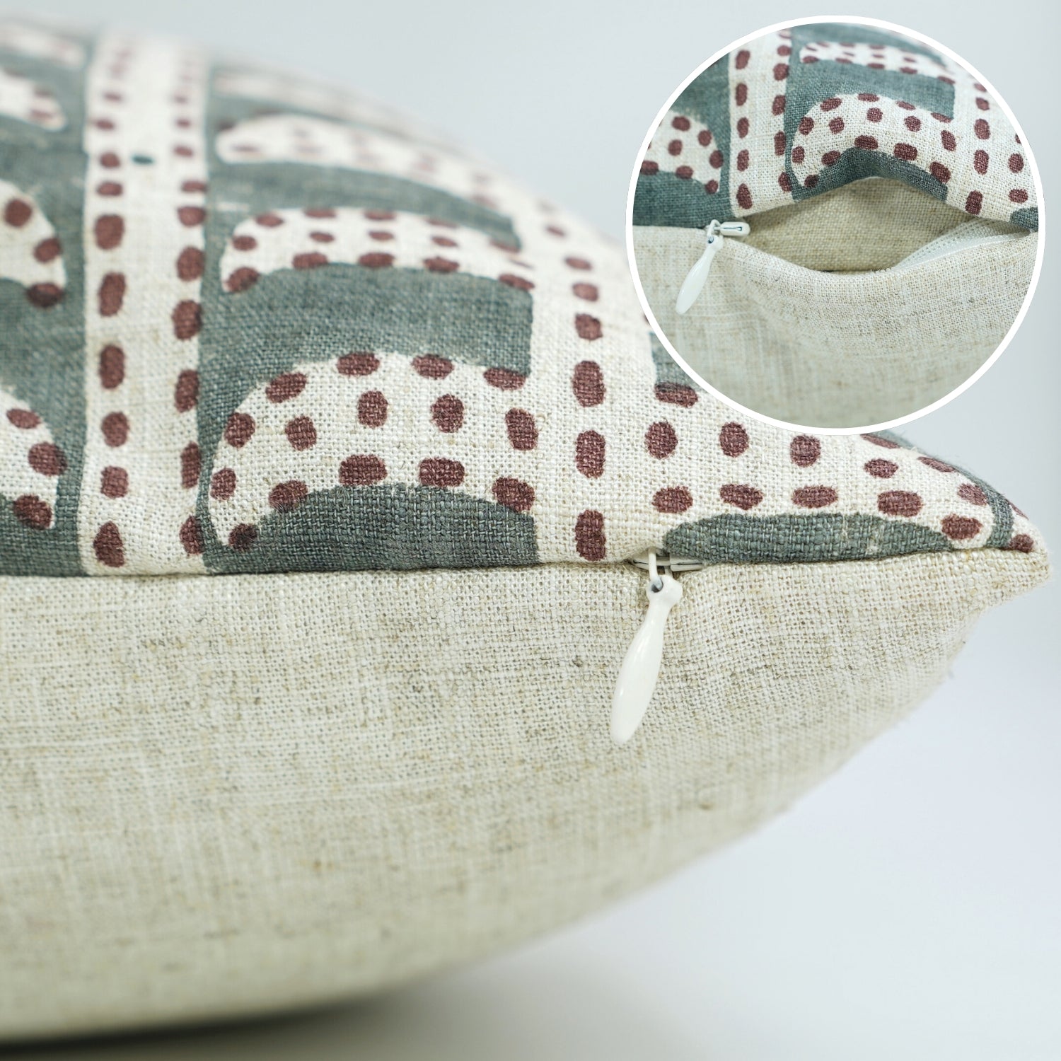 Handmade Gray Floral Boho Throw Cushion Case in Viscose Linen - Garud Design for Home Decor