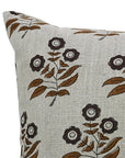 Handcrafted Raisin Black & Brown Floral Block Printed Home Decorative Thick Linen Pillow Cover - Neha