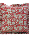 Block Printed Floral Thick Linen Frill Pillow Cover - 6 Kamal