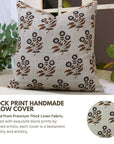 Handcrafted Raisin Black & Brown Floral Block Printed Home Decorative Thick Linen Pillow Cover - Neha