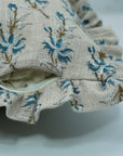 Block Printed Thick Linen Frill Pillow Cover - Deepika in Gray and Blue