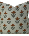 Hand Block Printed Brown & Gray Thick Linen Pillow Cover For Farmhouse & Living Room - Tulip