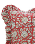 Block Printed Red and Gray Floral Thick Linen Frill Cushion Cover for Bedroom Decor - 6 Kamal