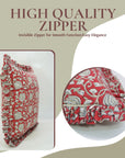 Block Printed Red and Gray Floral Thick Linen Frill Cushion Cover for Bedroom Decor - 6 Kamal