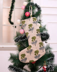 Handcrafted Thick Linen Manmohan Block Printed Christmas Stockings in Green & Blue Floral with Pompom Suitable for living rooms