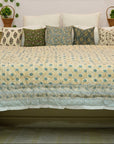Timeless Elegance Blue & Beige Hand-Block Printed Floral Quilt/Comforter